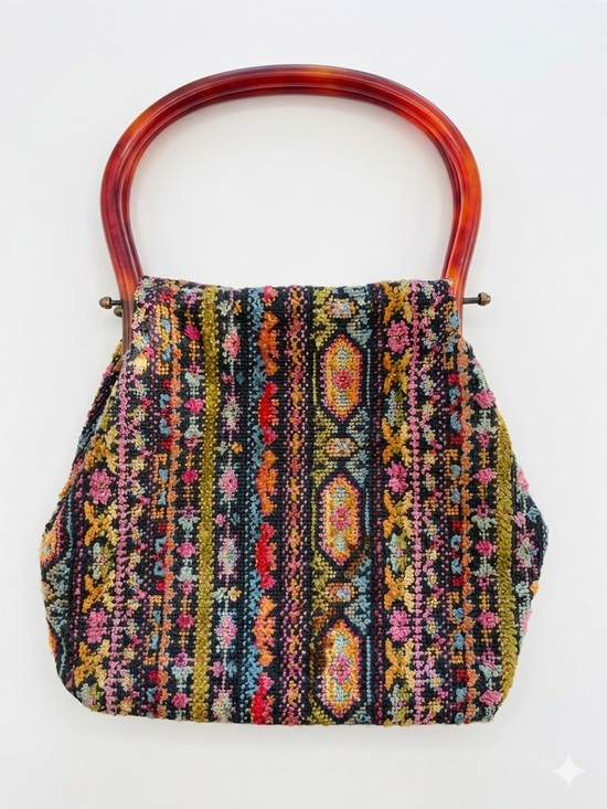 Vintage Handbags - Vintage Tapestry Handbag with Lucite Handles